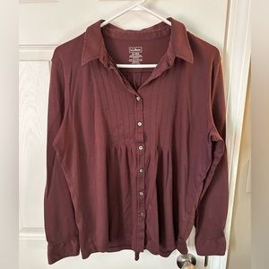 LL BEAN Woman's LS Maroon Button Up Large Shirt